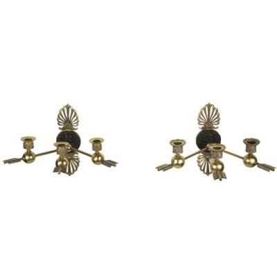 19th Century Pair of French Gilt Bronze Patinated Wall Lights