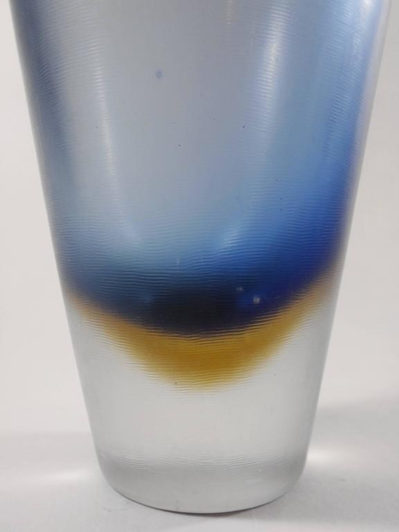 Mid-Century Paolo Venini Blue and Brown Inciso Murano Glass Vase, 1950s