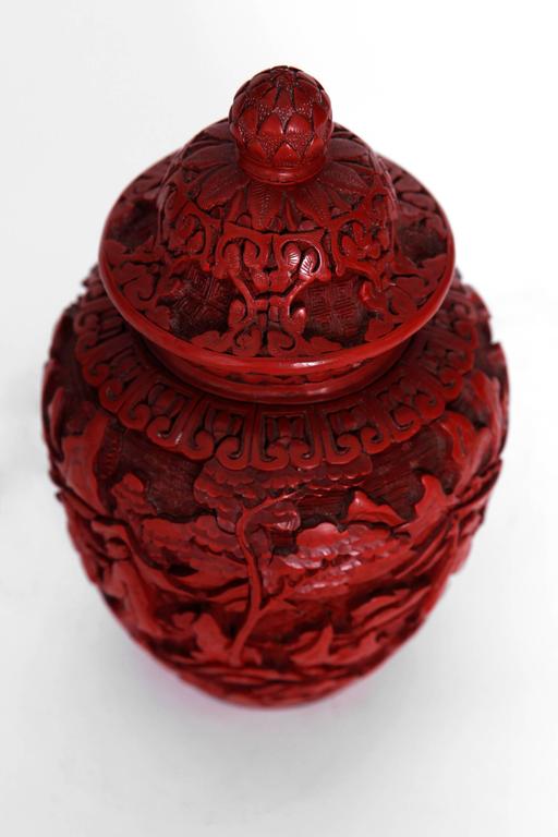 Pair of Chinese Cinnabar Covered Ginger Jars