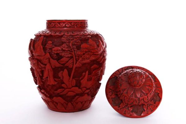 Pair of Chinese Cinnabar Covered Ginger Jars