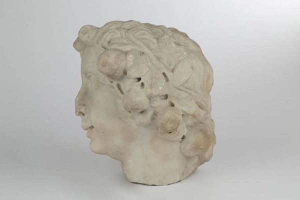 Italian White Marble Head of a Bacchic Figure