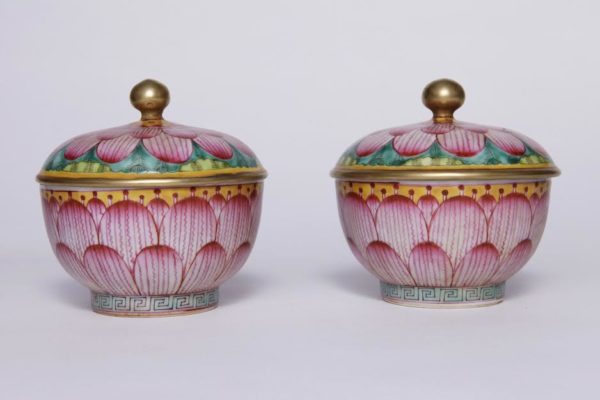Pair of Chinese Porcelain Covered Lotus Bowls