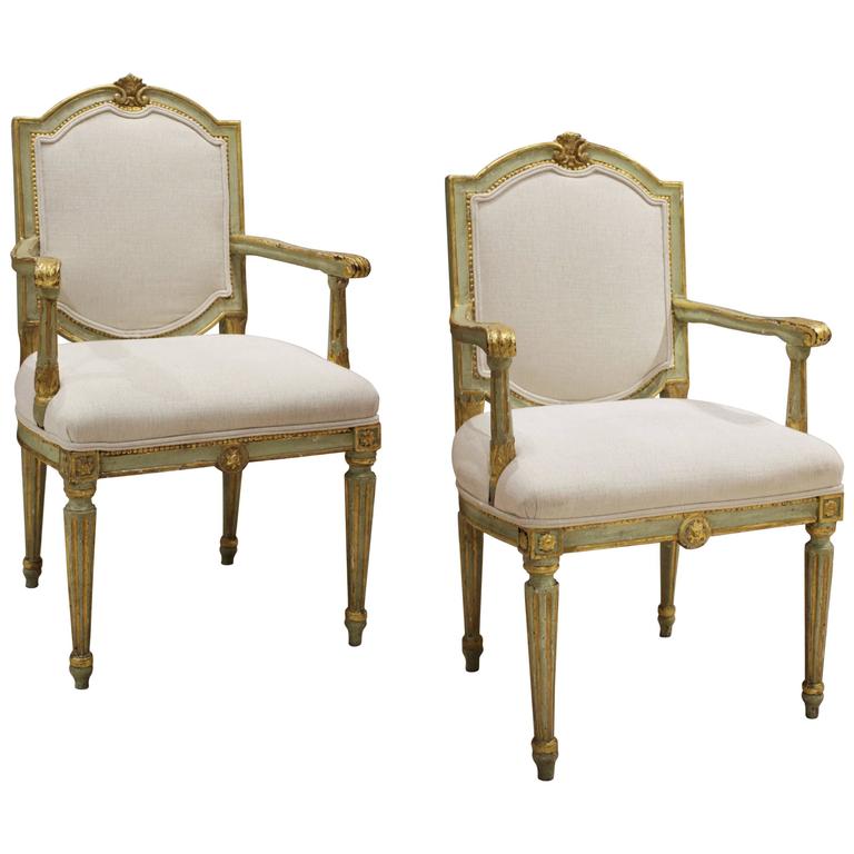Pair of Venetian Lacquer Povera Armchairs