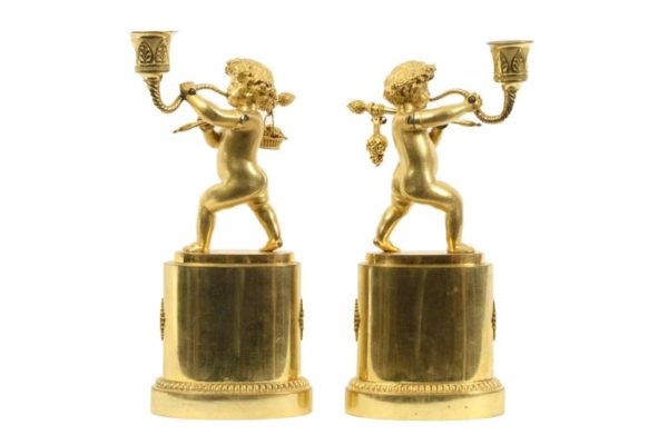 Pair of French Gilt Bronze Figural Candlesticks