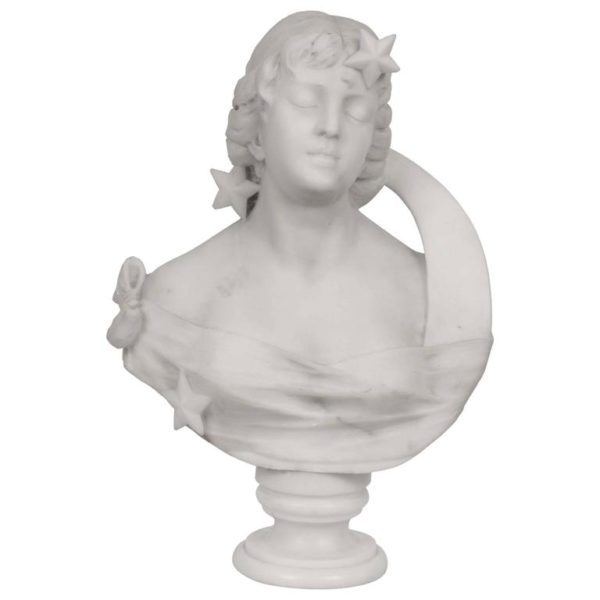 Carved Marble Bust of a Lady with Moon and Stars