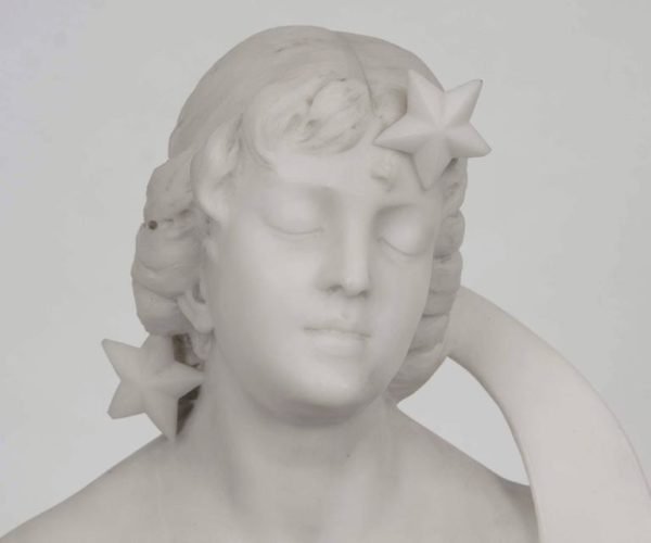 Carved Marble Bust of a Lady with Moon and Stars