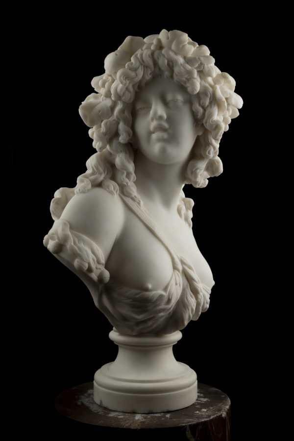 French 19th Century White Marble Sculpture of Bacchante
