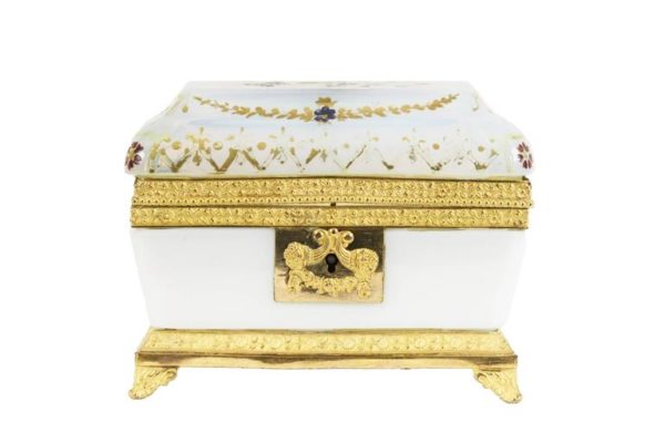 19th Century French Opaline Empire Gilt Bronze Mounted Box