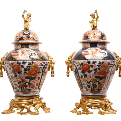 Pair of Gilt Bronze Ormolu-Mounted Imari Vases