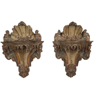 Pair of Venetian Rococo Mecca Lacquered Wall Brackets