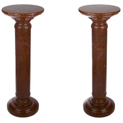 20th Century Pair of Rouge Marble Pedestals