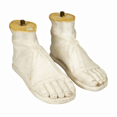 A Pair of Italian White Marble Feet, Roman Style
