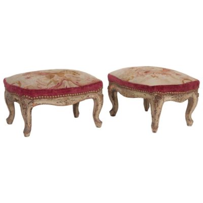 Pair of French 18th Century Aubusson Tapestry Footstools